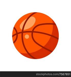 Icon of red basketball ball in flat style. Stylized sport equipment illustration.. Icon of red basketball ball in flat style.