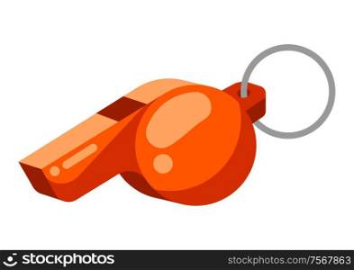 Icon of referee whistle in flat style. Stylized sport equipment illustration.. Icon of referee whistle in flat style.