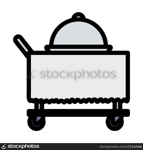 Icon Of Restaurant Cloche On Delivering Cart. Editable Bold Outline With Color Fill Design. Vector Illustration.