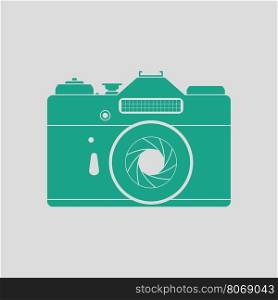Icon of retro film photo camera. Gray background with green. Vector illustration.