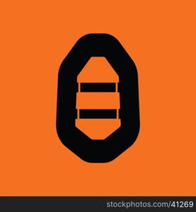 Icon of rubber boat . Orange background with black. Vector illustration.