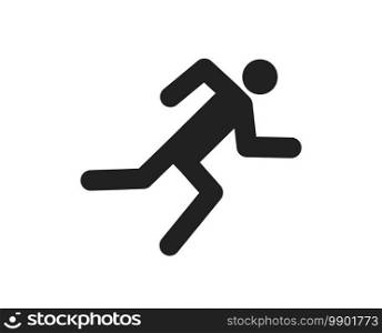 Icon of runner. Run of man on track. silhouette of human on marathon. Fast run in sport and sprint. Symbol of jogging. Black logo of sprinter on white background. Sign for active exercise. Vector.. Icon of runner. Run of man on track. silhouette of human on marathon. Fast run in sport and sprint. Symbol of jogging. Black logo of sprinter on white background. Sign for active exercise. Vector