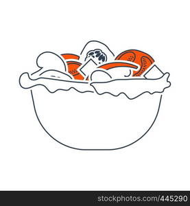 Icon Of Salad In Plate. Thin Line With Red Fill Design. Vector Illustration.