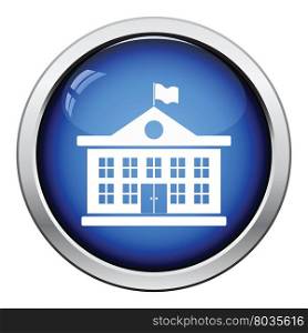 Icon of School building. Glossy button design. Vector illustration.
