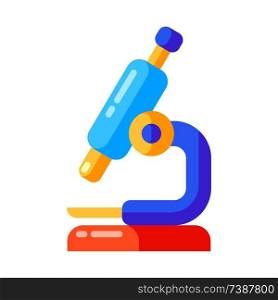Icon of school microscope in flat style. Illustration isolated on white background.. Icon of school microscope in flat style.