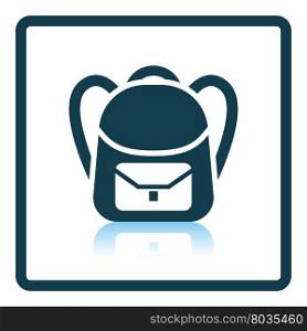 Icon of School rucksack. Shadow reflection design. Vector illustration.
