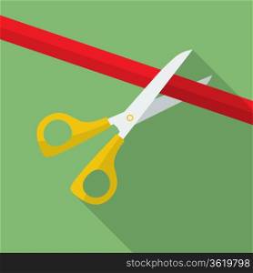 Icon of Scissors Cutting the Ribbon. Flat style
