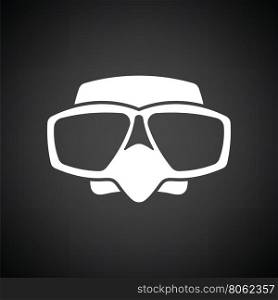 Icon of scuba mask . Black background with white. Vector illustration.