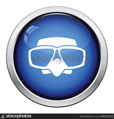 Icon of scuba mask . Glossy button design. Vector illustration.