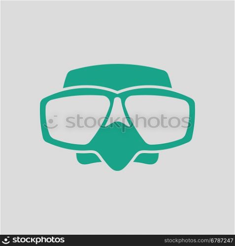Icon of scuba mask . Gray background with green. Vector illustration.