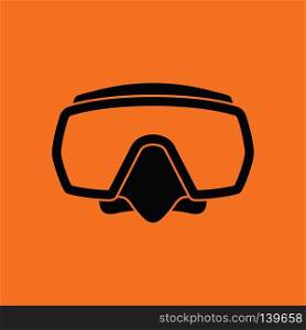 Icon of scuba mask . Orange background with black. Vector illustration.