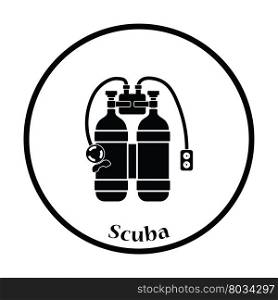 Icon of scuba. Thin circle design. Vector illustration.