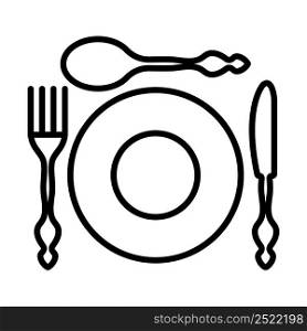 Icon Of Silverware And Plate. Bold outline design with editable stroke width. Vector Illustration.