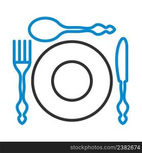 Icon Of Silverware And Plate. Editable Bold Outline With Color Fill Design. Vector Illustration.