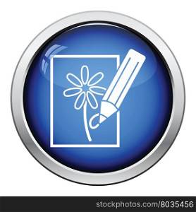 Icon of Sketch with pencil. Glossy button design. Vector illustration.
