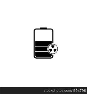 Icon of smartphone battery with nuclear atomic sign. Outline concept illustration of future technology with radioactive symbol