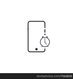 Icon of smartphone with clock watch. Geometric shape element. Abstract EPS 10 illustration. Concept vector sign.