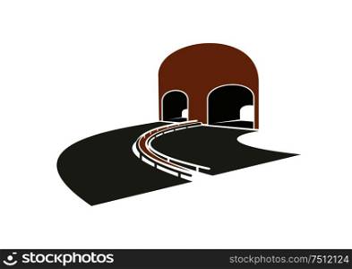 Icon of speed highway lane turns to a tunnel with arched entrances, for transportation or travel design. Highway lane turns to a tunnel