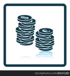 Icon of Stack of coins. Shadow reflection design. Vector illustration.