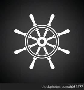 Icon of steering wheel . Black background with white. Vector illustration.