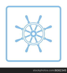 Icon of steering wheel . Blue frame design. Vector illustration.