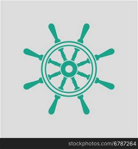 Icon of steering wheel . Gray background with green. Vector illustration.