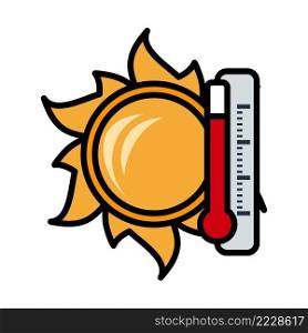 Icon Of Sun And Thermometer. Editable Bold Outline With Color Fill Design. Vector Illustration.