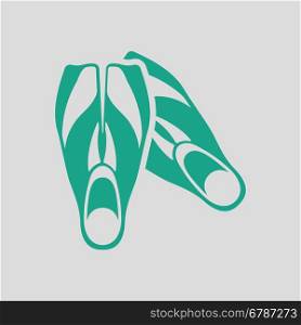 Icon of swimming flippers . Gray background with green. Vector illustration.