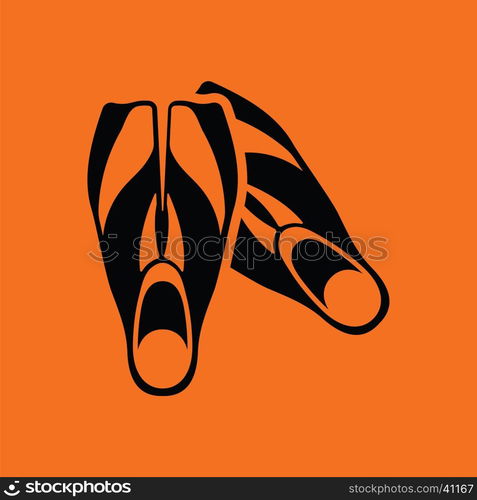 Icon of swimming flippers . Orange background with black. Vector illustration.