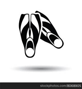 Icon of swimming flippers . White background with shadow design. Vector illustration.