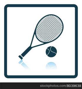 Icon of Tennis rocket and ball . Shadow reflection design. Vector illustration.