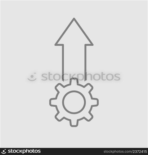 Icon of the concept of production growth, productivity, technology or innovation. Gear and arrow. Linear vector illustration.