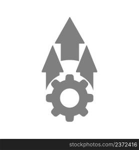 Icon of the concept of production growth, productivity, technology or innovation. Gear and arrow. Vector illustration with a filled contour