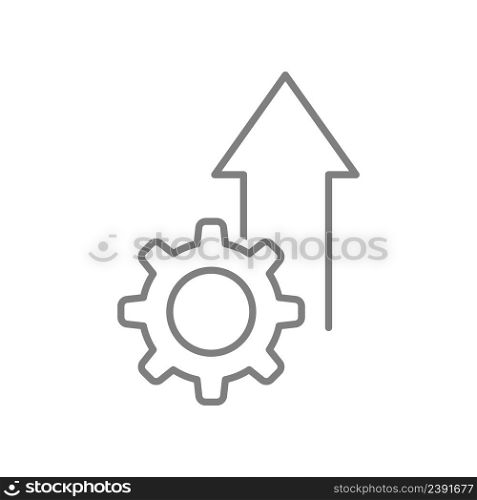 Icon of the concept of production growth, productivity, technology or innovation. Gear and arrow. Linear vector illustration.
