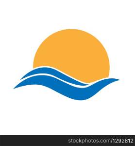 Icon of the sea wave on the background of the sunset. Simple flat design for logos, apps and websites.