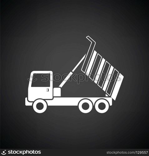 Icon of tipper. Black background with white. Vector illustration.