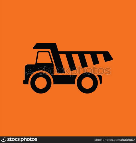 Icon of tipper. Orange background with black. Vector illustration.