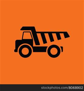 Icon of tipper. Orange background with black. Vector illustration.