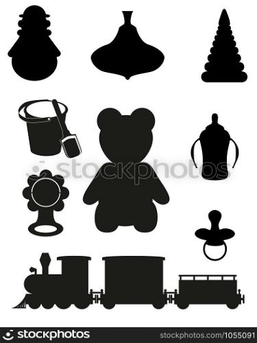 icon of toys and accessories for babies and children black silhouette vector illustration