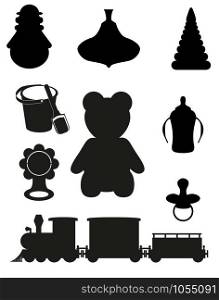 icon of toys and accessories for babies and children black silhouette vector illustration