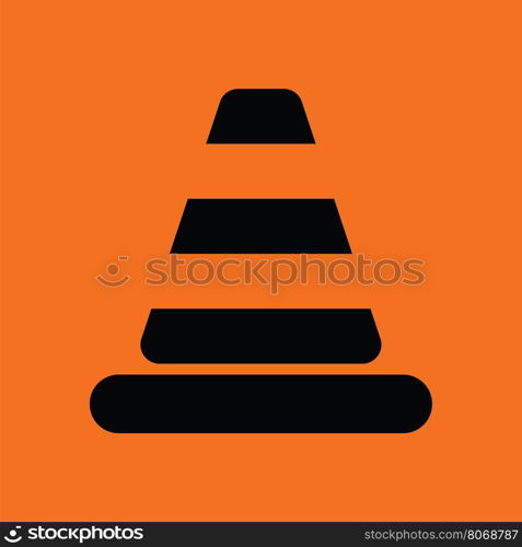 Icon of Traffic cone. Orange background with black. Vector illustration.