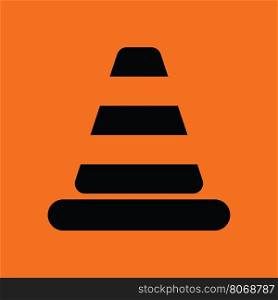 Icon of Traffic cone. Orange background with black. Vector illustration.