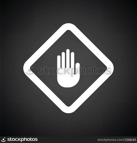 Icon of Warning hand. Black background with white. Vector illustration.
