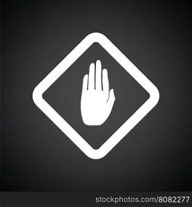 Icon of Warning hand. Black background with white. Vector illustration.