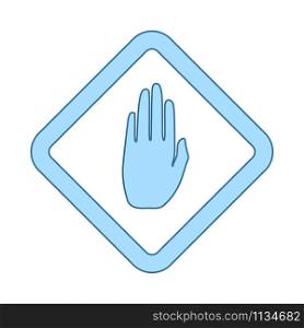 Icon Of Warning Hand. Thin Line With Blue Fill Design. Vector Illustration.