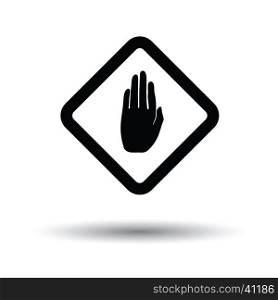 Icon of Warning hand. White background with shadow design. Vector illustration.