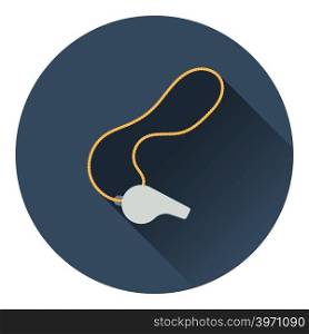 Icon of whistle on lace. Flat color design. Vector illustration.