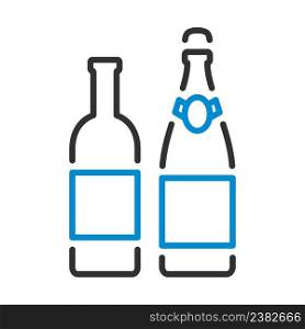 Icon Of Wine And Ch&agne Bottles. Editable Bold Outline With Color Fill Design. Vector Illustration.