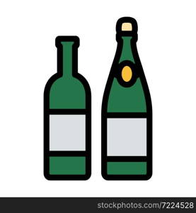 Icon Of Wine And Champagne Bottles. Editable Bold Outline With Color Fill Design. Vector Illustration.