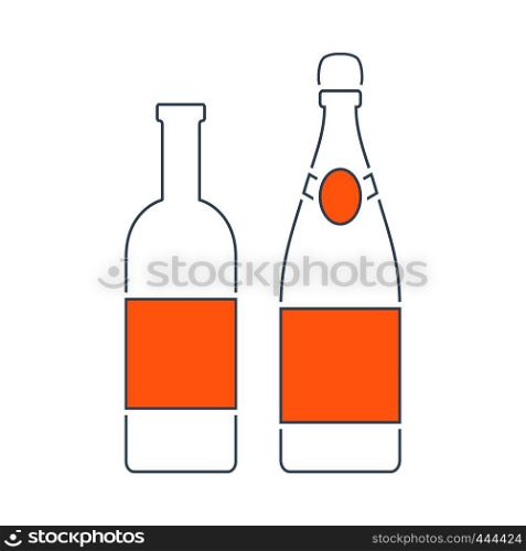 Icon Of Wine And Champagne Bottles. Thin Line With Red Fill Design. Vector Illustration.